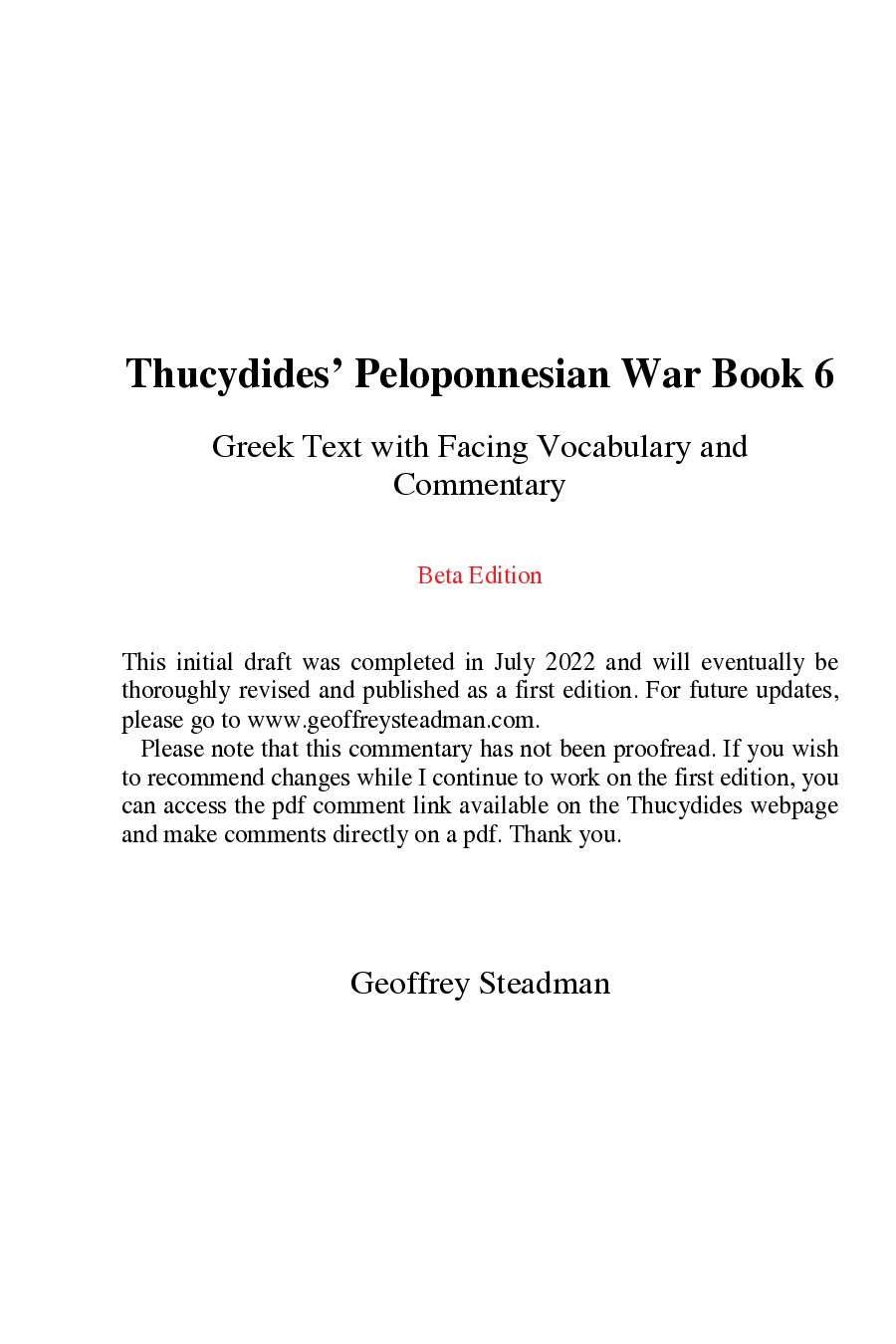 Thucydides’ Peloponnesian War Book 6