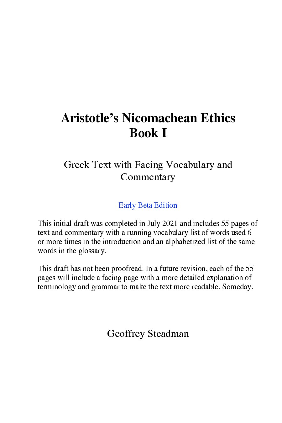 Aristotle’s Nicomachean Ethics Book I