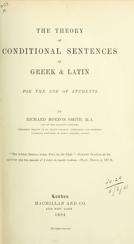 The theory of conditional sentences in Greek and Latin
