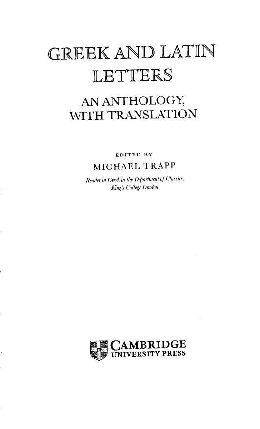 Greek and Latin Letters An Anthology with Translation