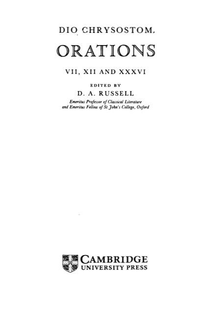 Dio Chrysostom Orations 7, 12 and 36