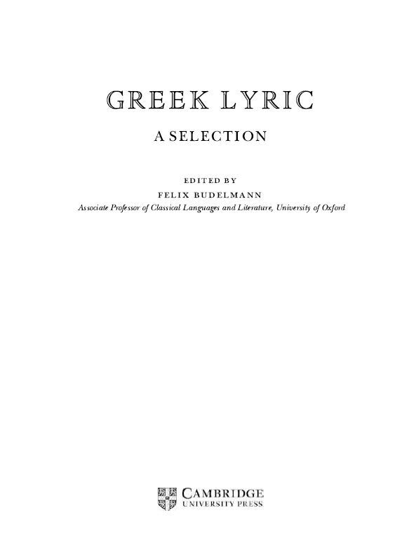 Greek Lyric A Selection