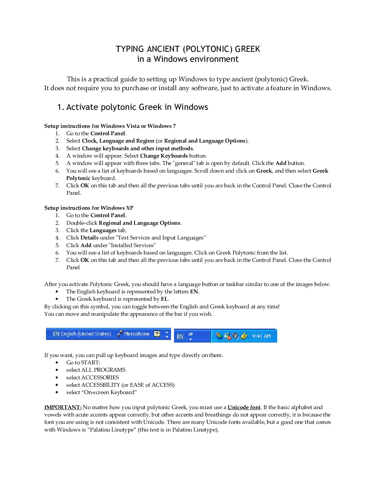 Ancient polytonic Greek in Windows